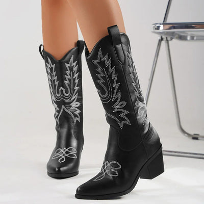 Block Heels Cowboy Women Boots.