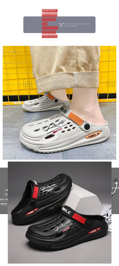 Men Clogs Soft Sole Breathable Beach Slippers.