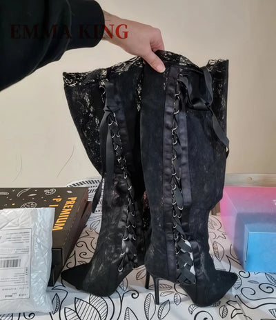 Heels Long Bridal Pointed Wedding Boots.