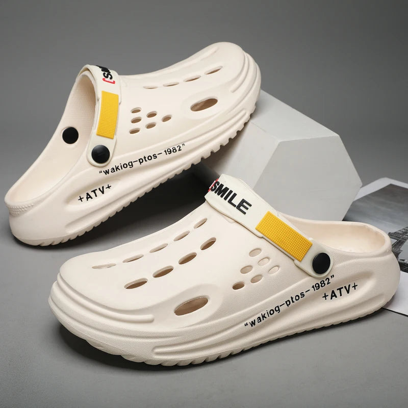 Men Clogs Soft Sole Breathable Beach Slippers.