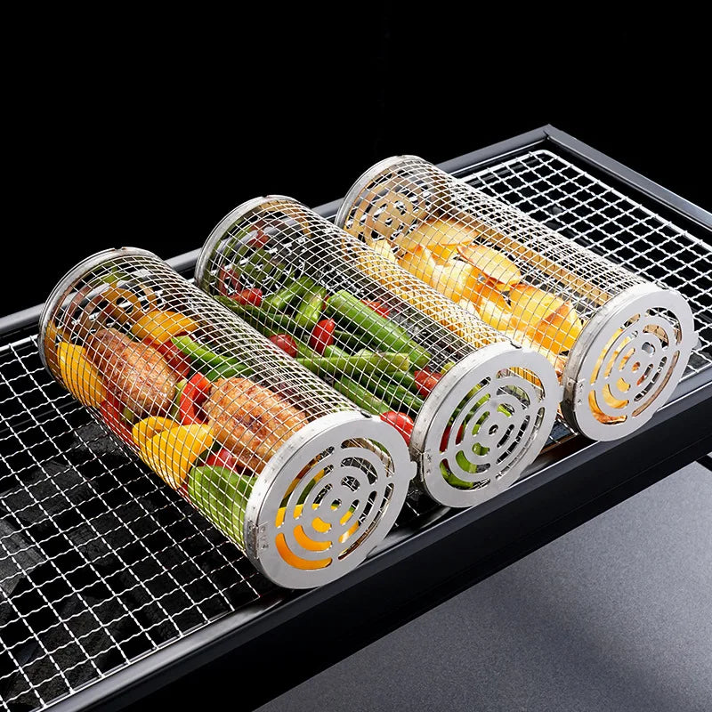 BBQ Basket Grilling Rolling  Mesh Cylinder.