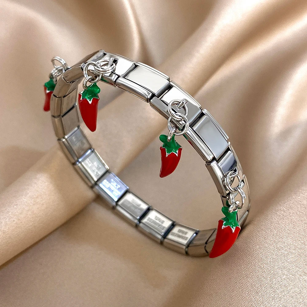 Pepper Cherry Pendant Elastic Bangles Bracelets.