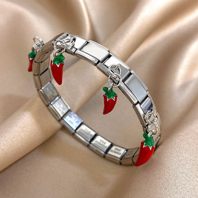 Pepper Cherry Pendant Elastic Bangles Bracelets.