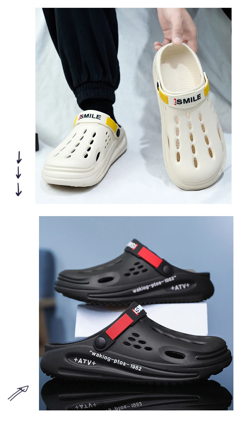 Men Clogs Soft Sole Breathable Beach Slippers.