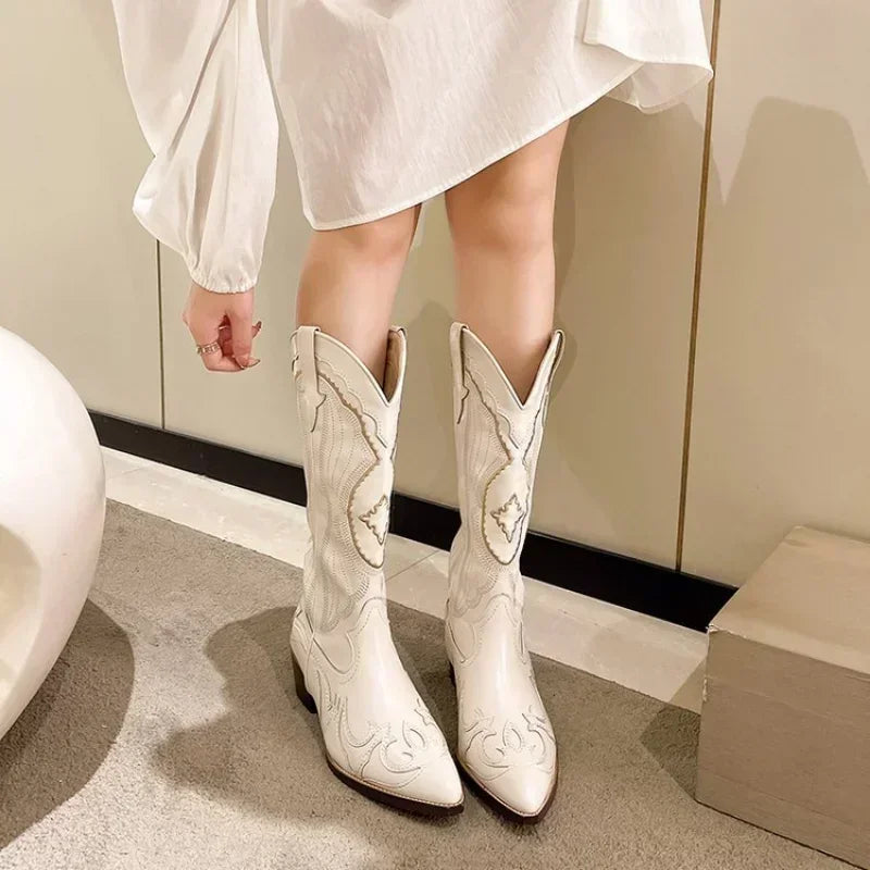 Cowboy Boot Embroidered Shoes Autumn.