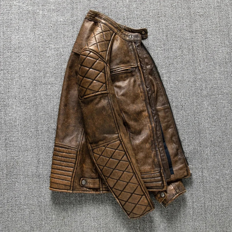 Vintage Men Motorcycle Leather Jacket.