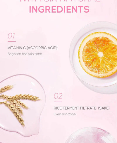 Sakura Moisturizing Sleeping Masks with natural ingredients vitamin C and rice ferment filtrate for brightening and evening skin tone.