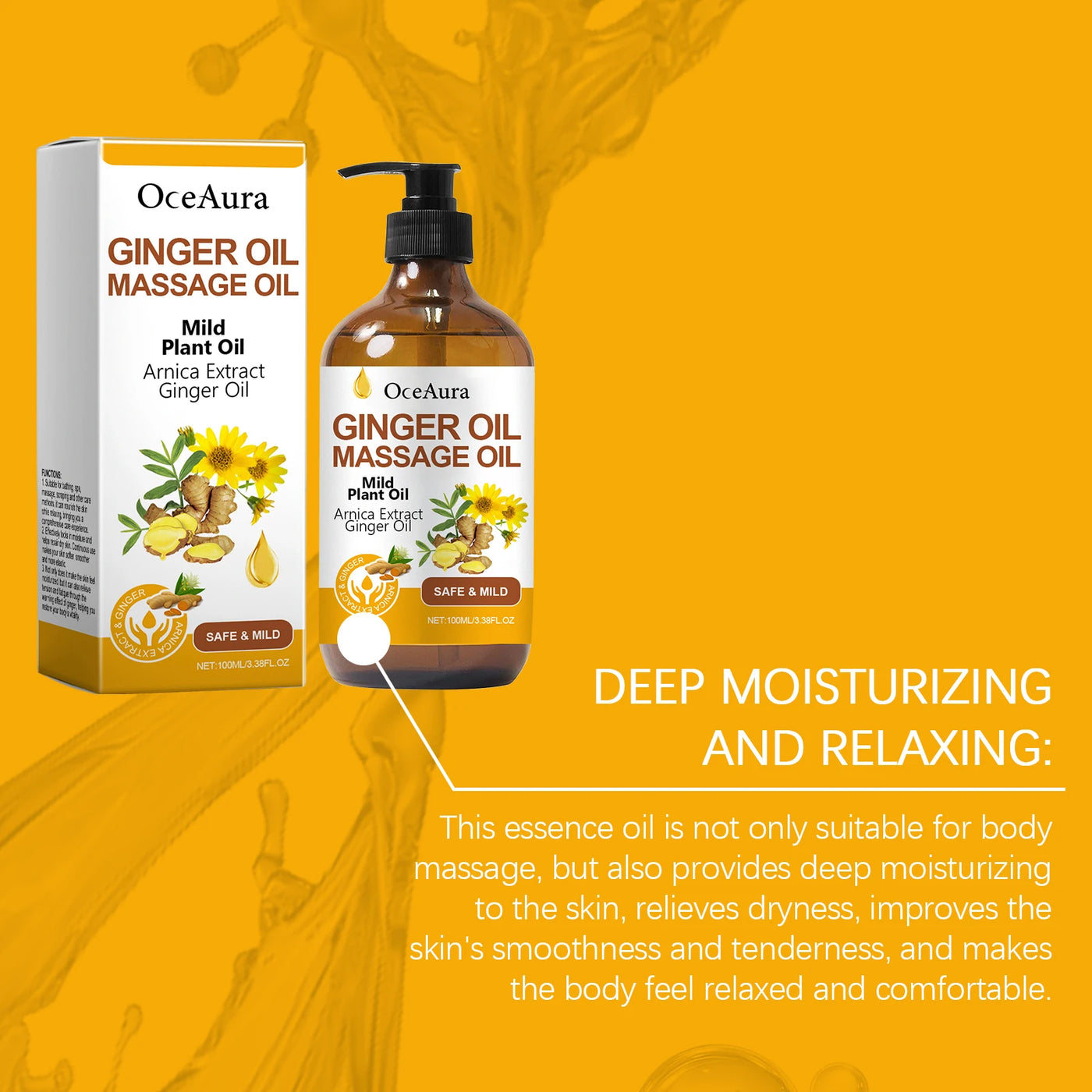 Body Relaxing Essential Oil Ginger Massage Oil Improve Rough Dry Skin.