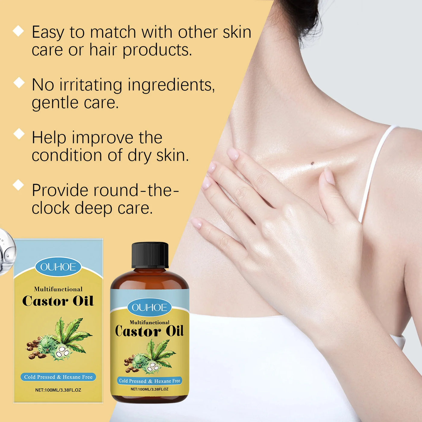 Organic Castor Oil Moisturizing Hair Eyelashes Eyebrows Emollient Relaxation Aromatherapy.