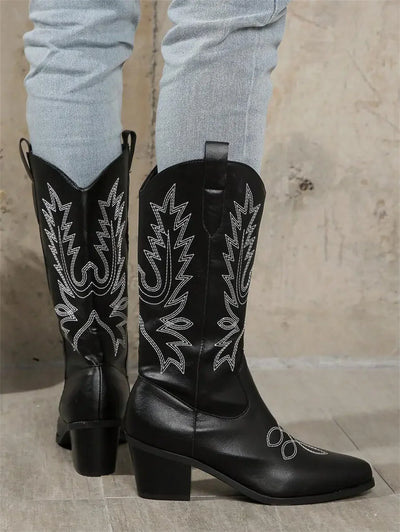 Block Heels Cowboy Women Boots.