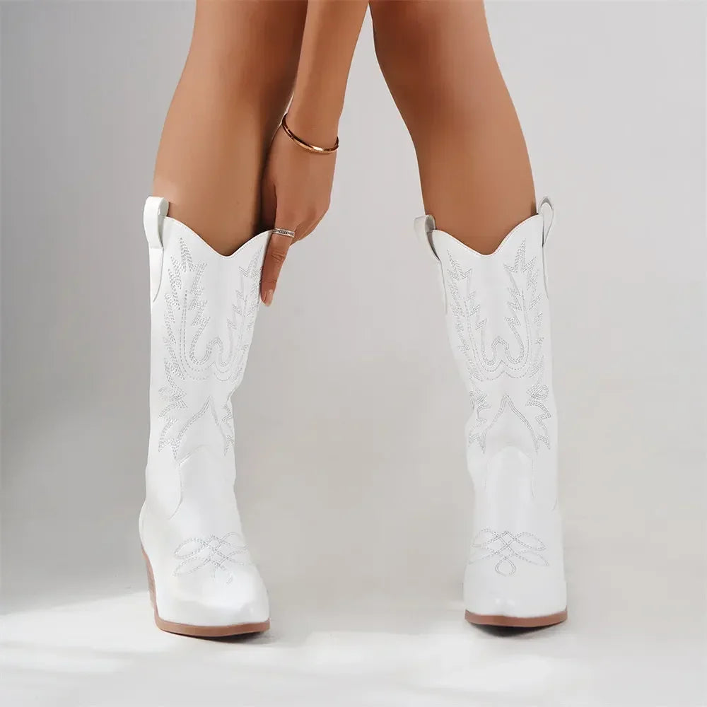 Block Heels Cowboy Women Boots.