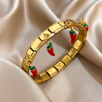 Pepper Cherry Pendant Elastic Bangles Bracelets.