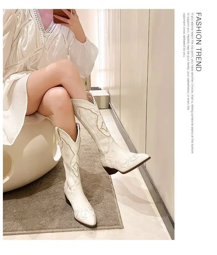 Cowboy Boot Embroidered Shoes Autumn.