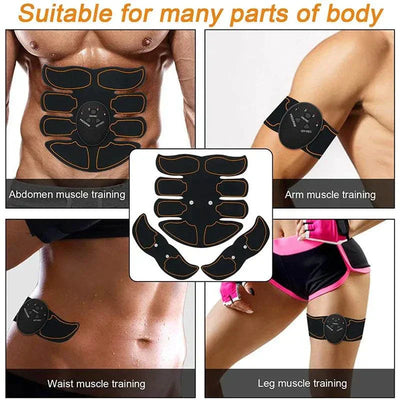 Rechargeable slimming massager for abdomen, arm, waist, and leg muscle training with electrical muscle stimulation pads.