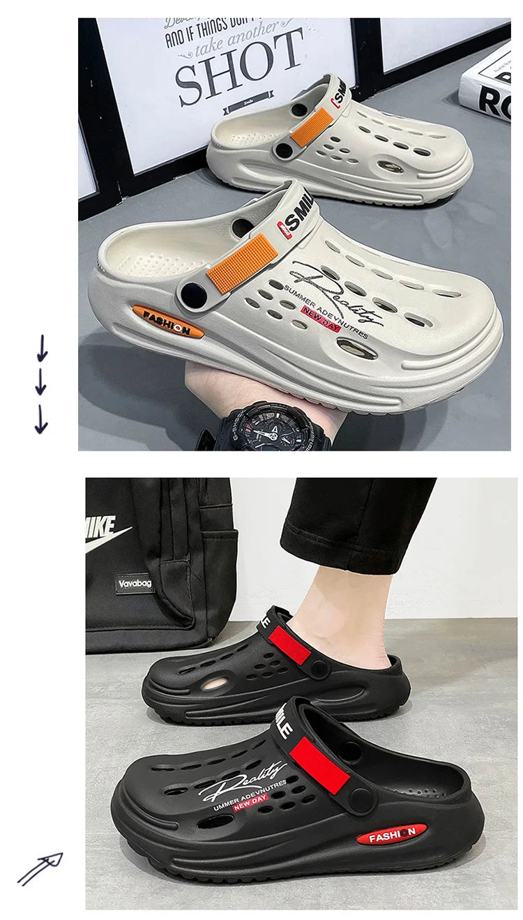 Men Clogs Soft Sole Breathable Beach Slippers.
