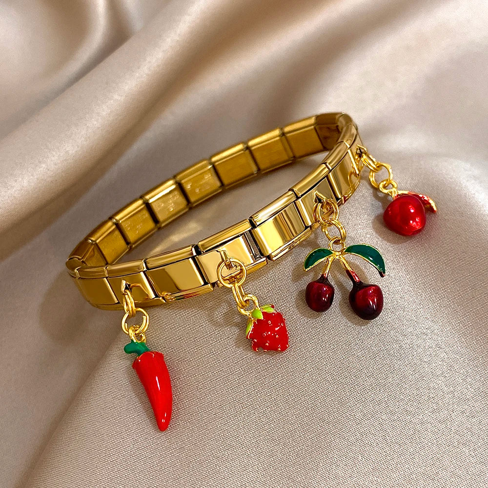 Pepper Cherry Pendant Elastic Bangles Bracelets.