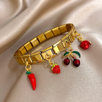 Pepper Cherry Pendant Elastic Bangles Bracelets.