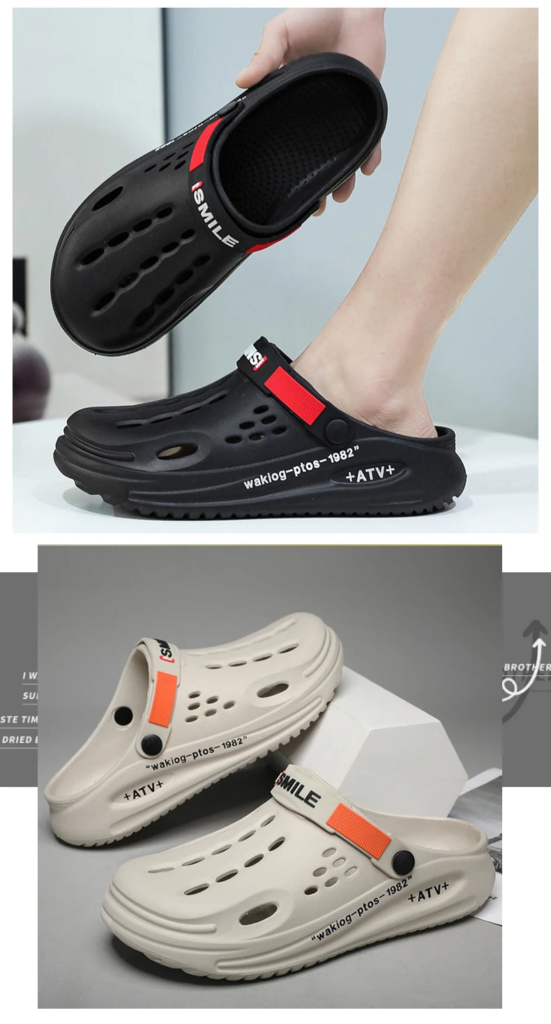 Men Clogs Soft Sole Breathable Beach Slippers.