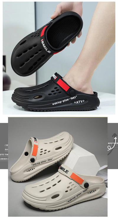 Men Clogs Soft Sole Breathable Beach Slippers.