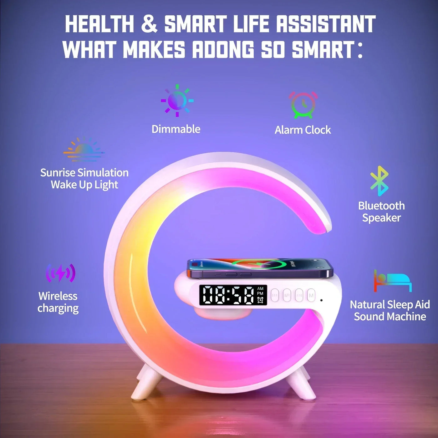 Atmosphere Light Wireless Charger Speaker Clock.