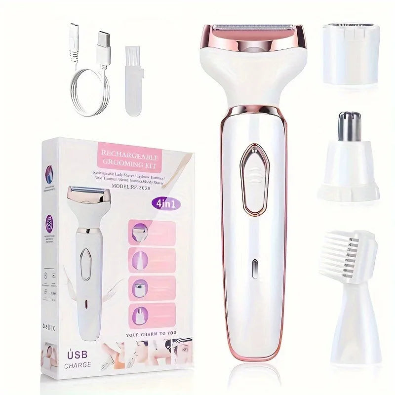 4 In 1 Electric Lady Shaver, Body Hair Removal Epilator, Painless.