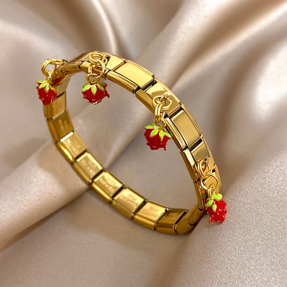 Pepper Cherry Pendant Elastic Bangles Bracelets.