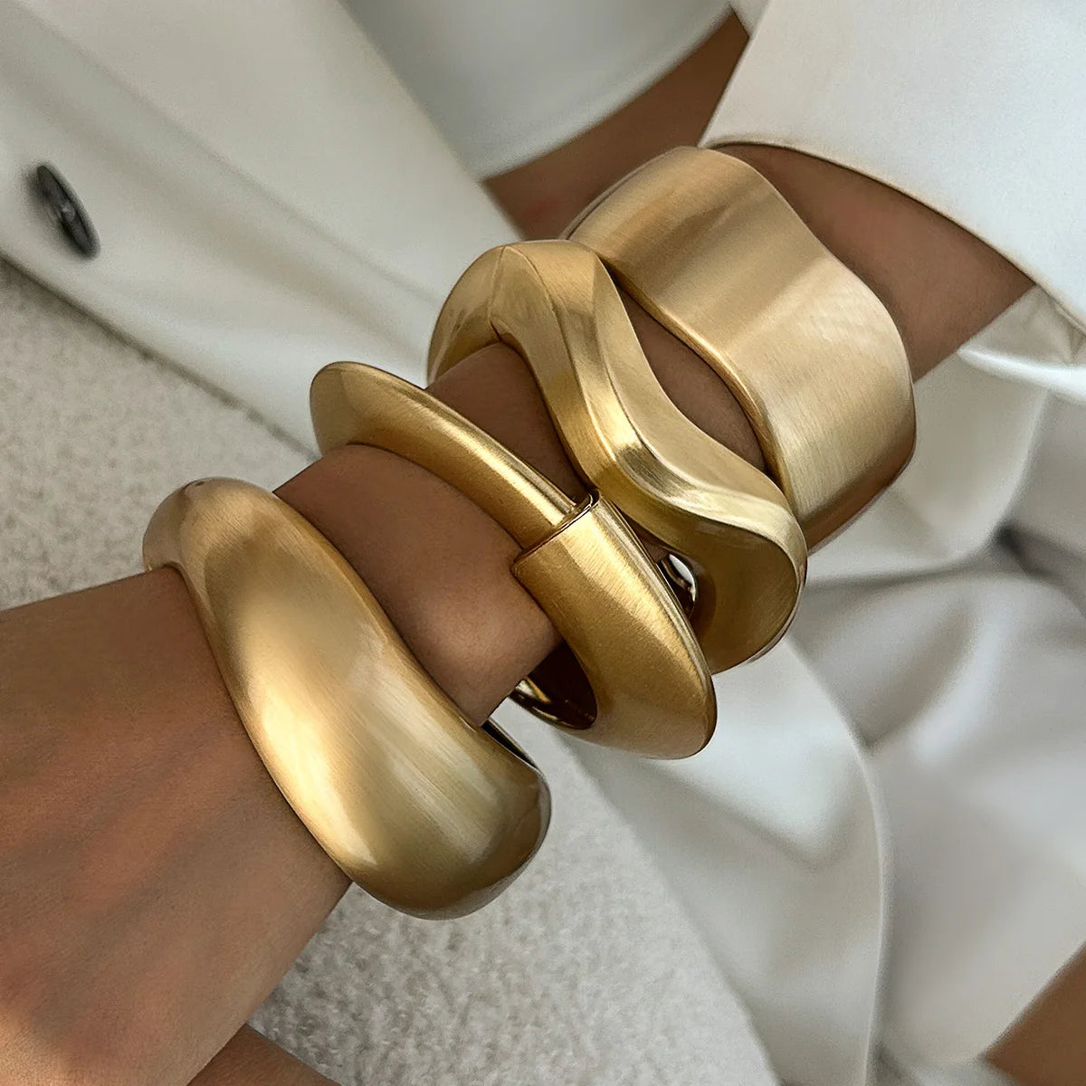 Chunky Heavy Wide Metal Water Drop Bangles.