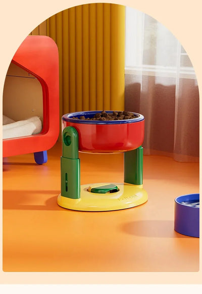 Pet Feeder Slow Feed Bowls Double Bowls Foldable with 3 Adjustable Height Suitable for Pets of Different Heights Water Feeding