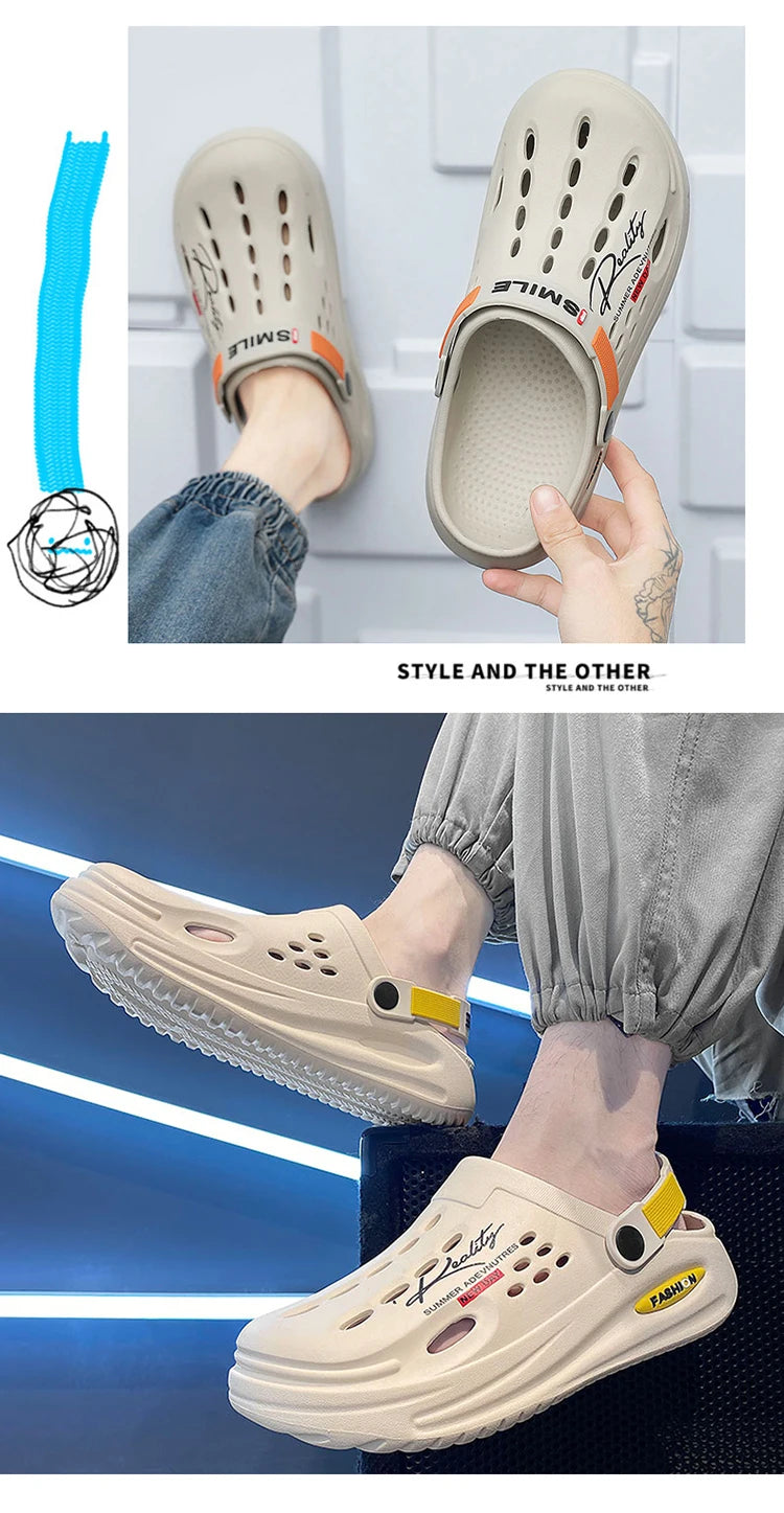 Men Clogs Soft Sole Breathable Beach Slippers.