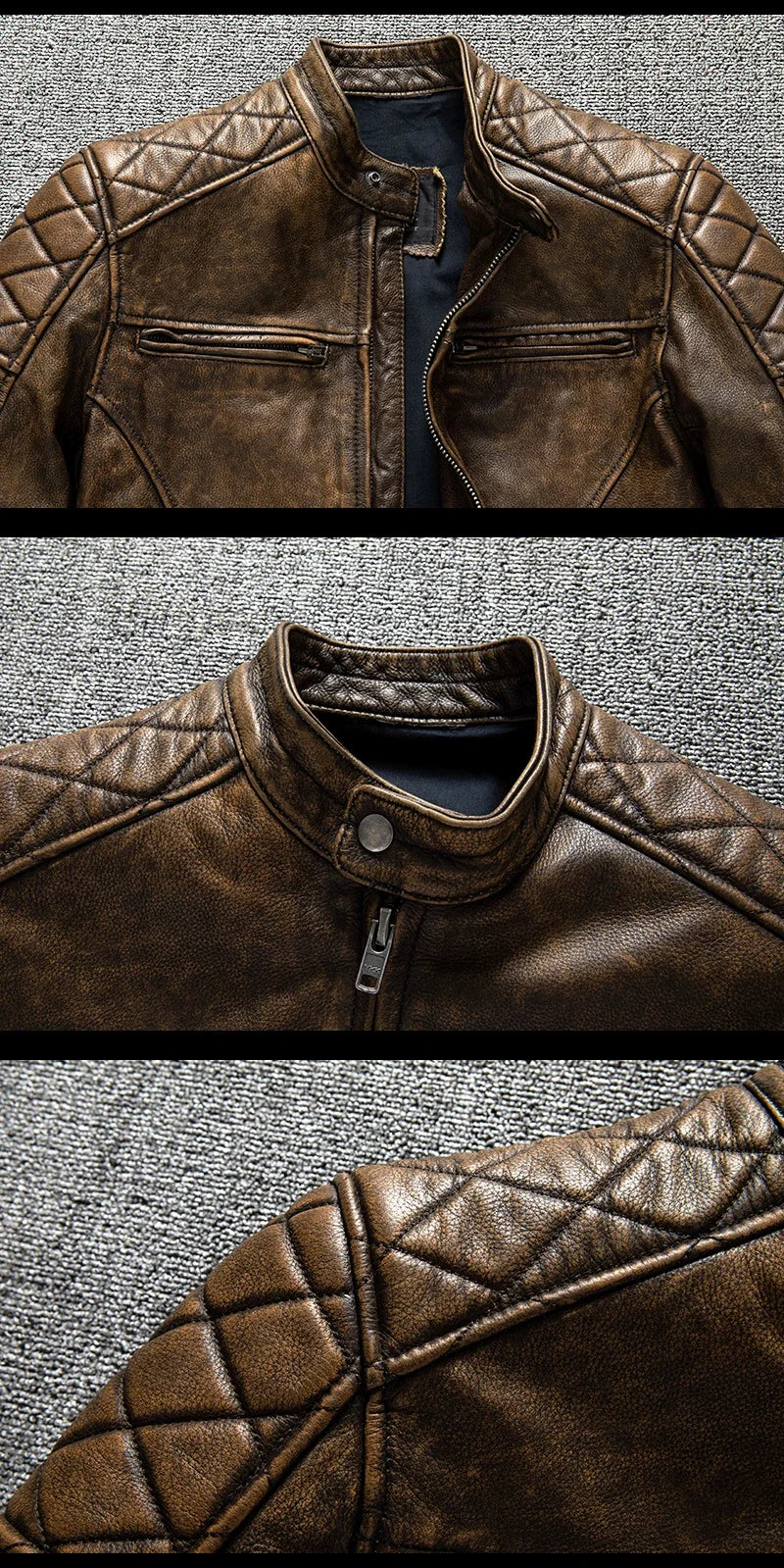 Vintage Men Motorcycle Leather Jacket.