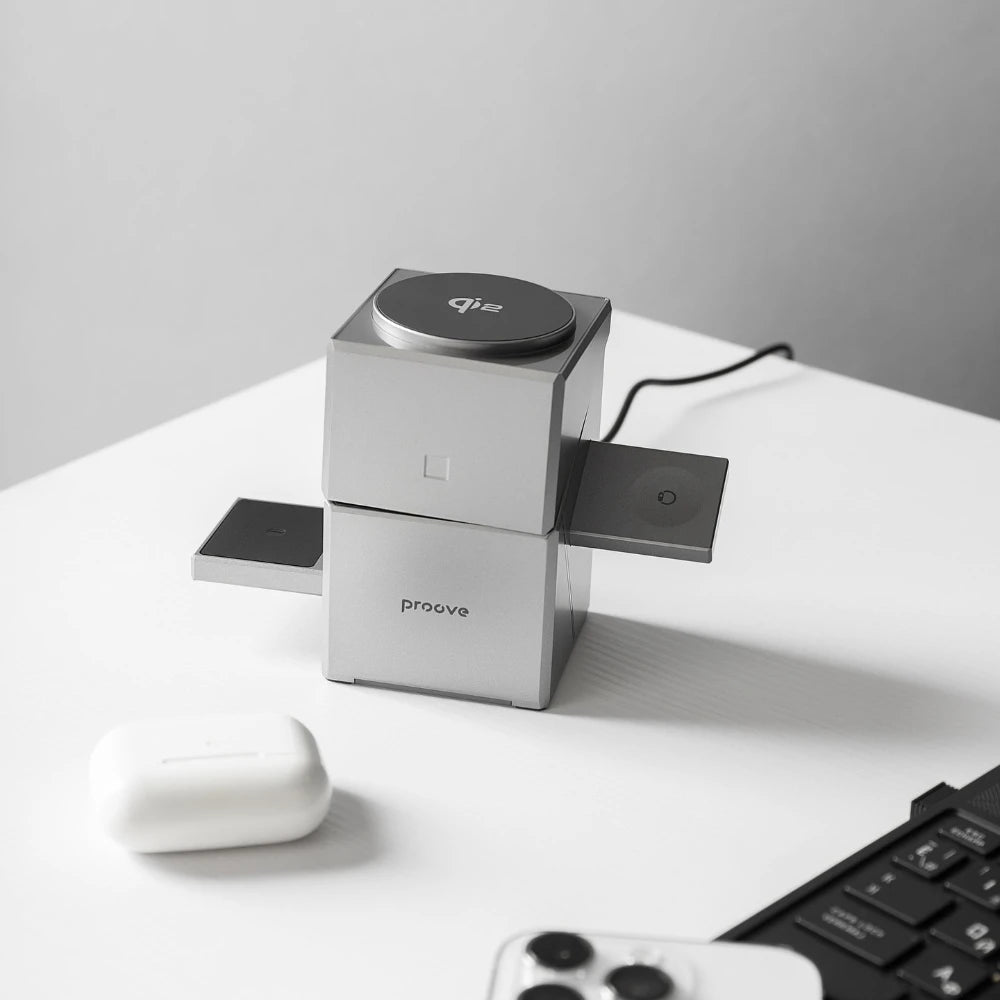 Qi2 3-in-1 Wireless Charger with Auto-Rotating Magic Cube.