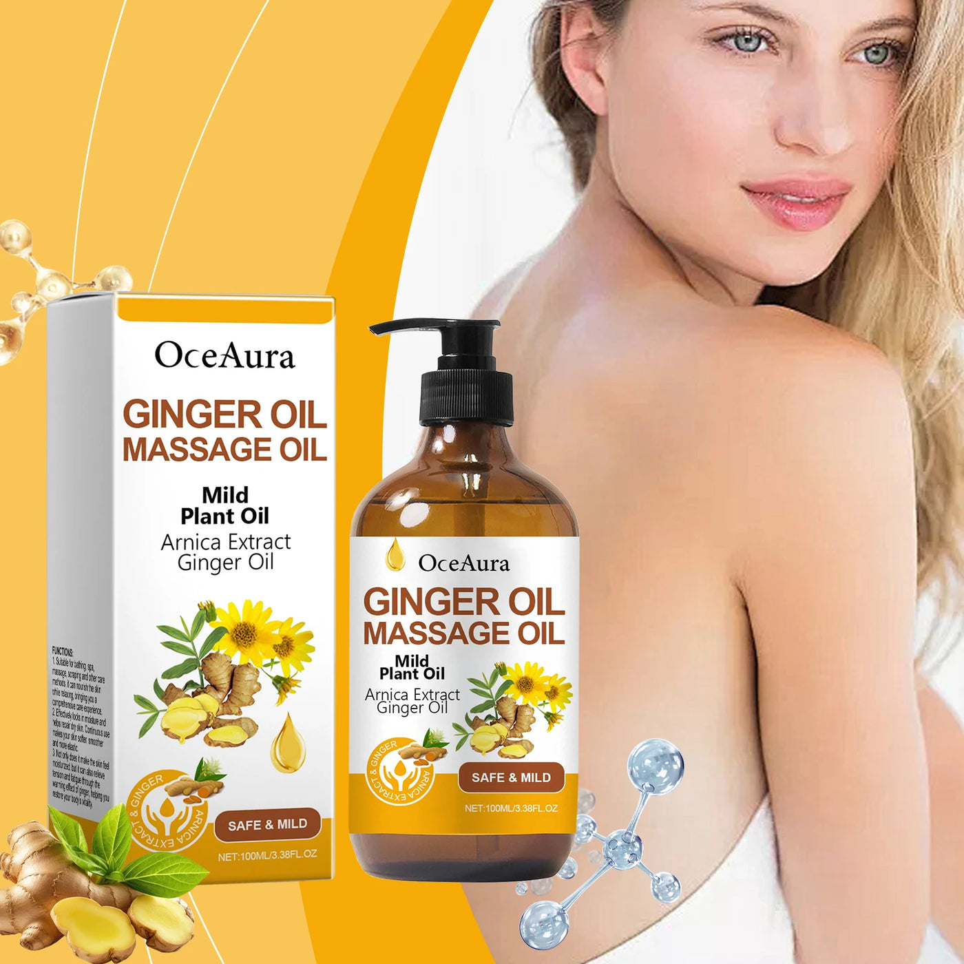 Body Relaxing Essential Oil Ginger Massage Oil Improve Rough Dry Skin.