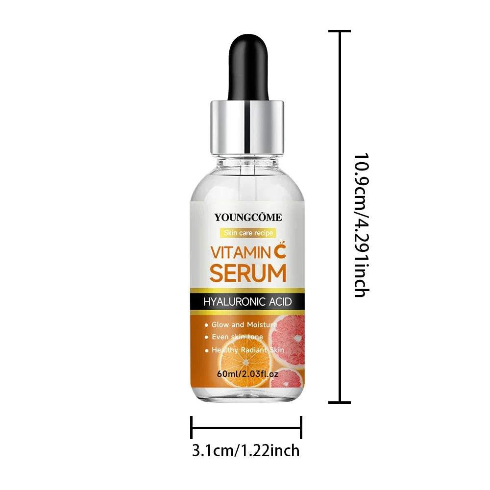 Vitamin C Facial Serum bottle with dropper for anti-aging and brightening, 60ml size, hyaluronic acid formula