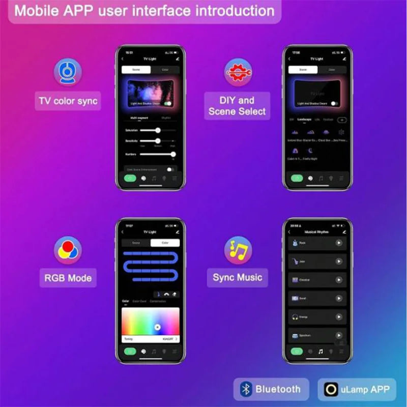 TV Backlight Music Sync Smart Strip Lights.