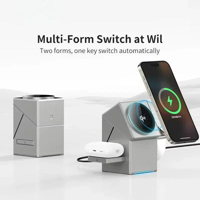 Qi2 3-in-1 Wireless Charger with Auto-Rotating Magic Cube.