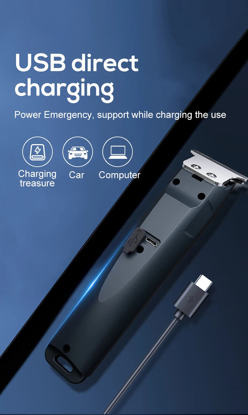 Adjustable cutter head with USB charging for electric hair clipper.