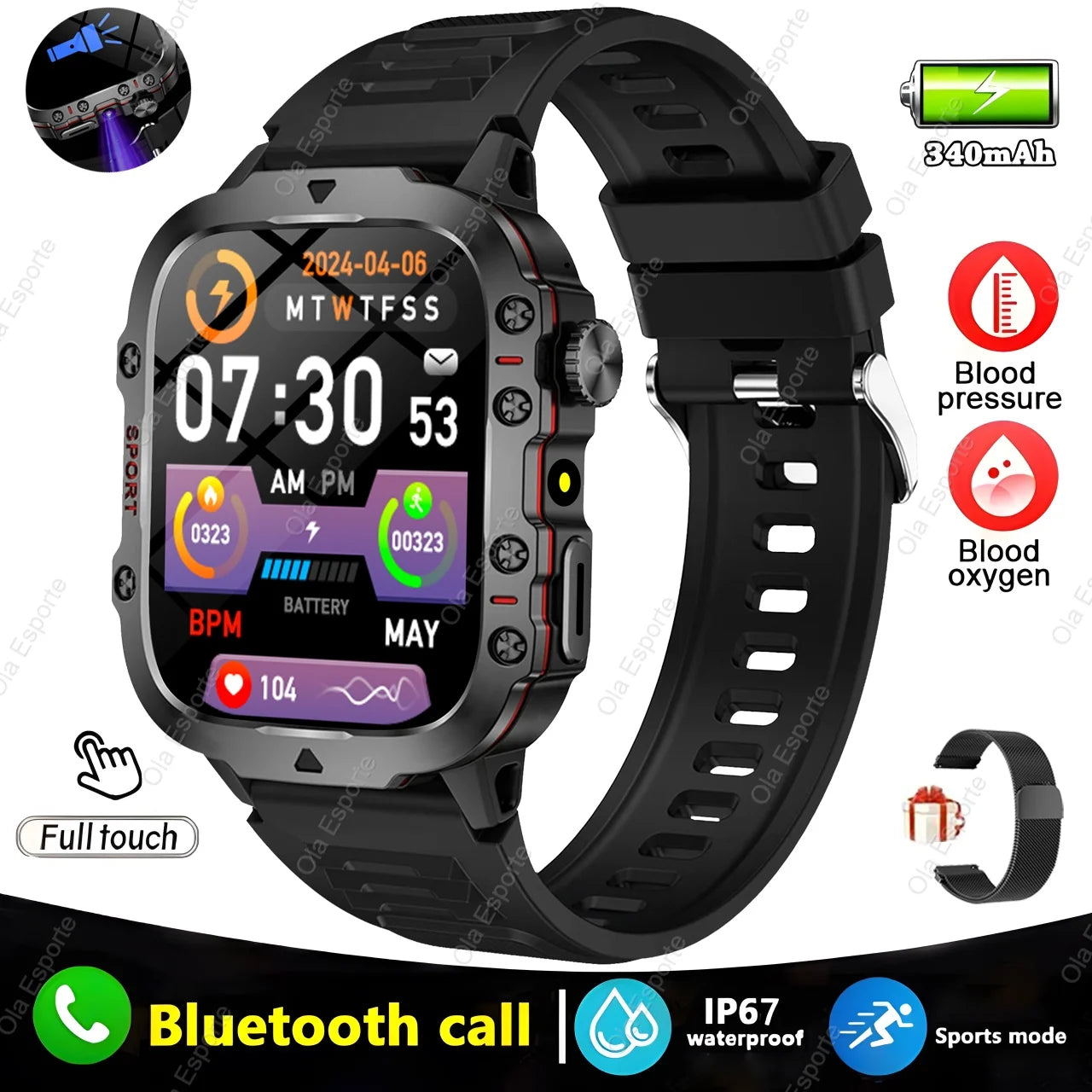 Military Smart Watch Sports Fitness Tracker.