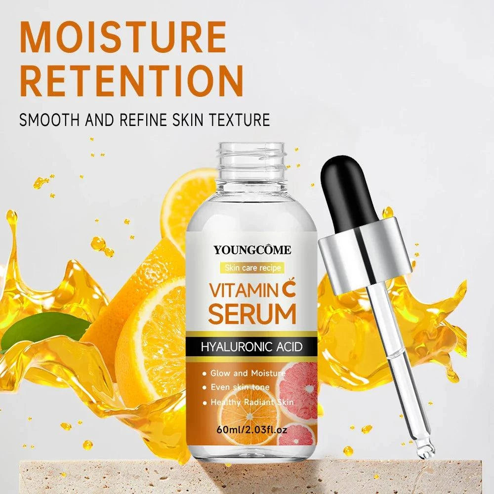 Vitamin C facial serum bottle with dropper and citrus background for anti-aging and skin brightening