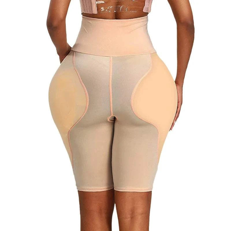 Women’s high-waist hip shapewear panties with butt lifter pads and body shaping control in beige color