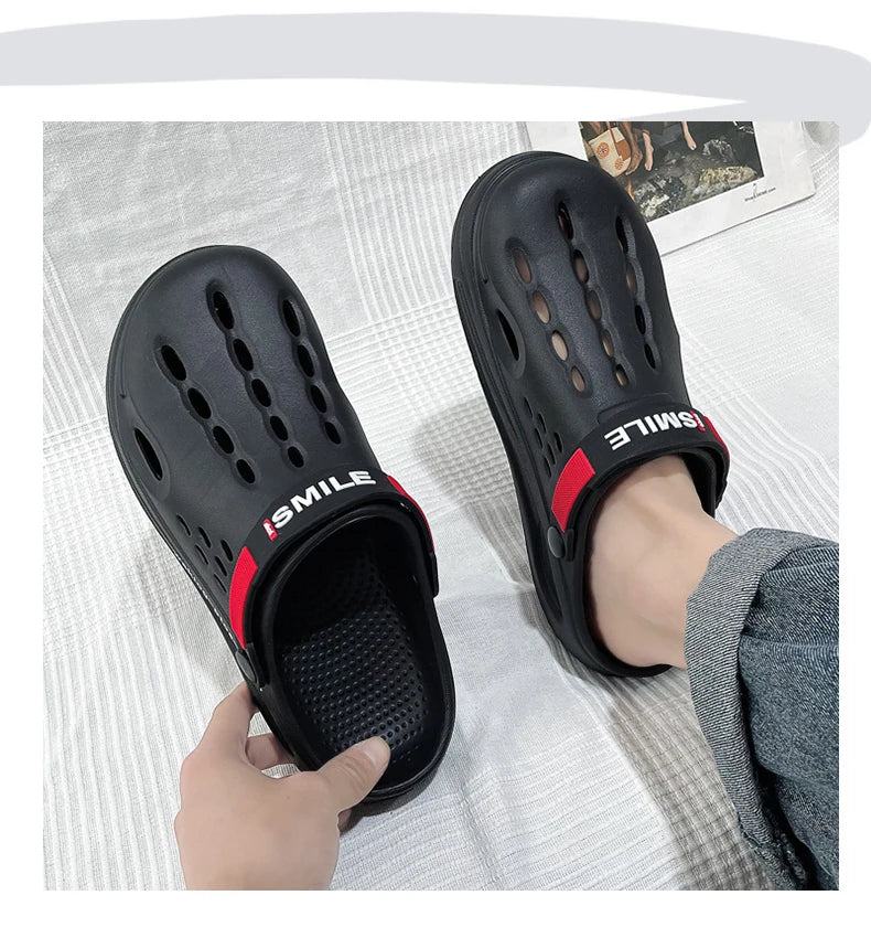 Men Clogs Soft Sole Breathable Beach Slippers.