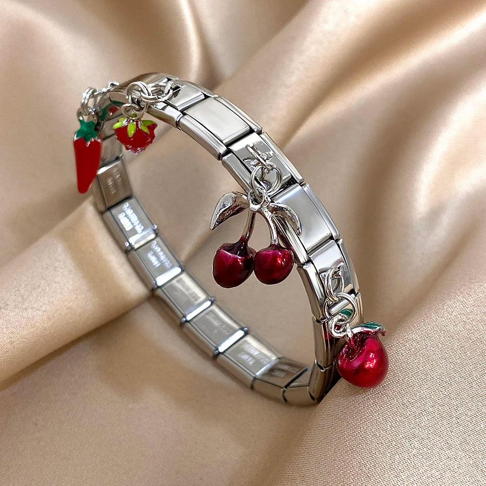 Pepper Cherry Pendant Elastic Bangles Bracelets.
