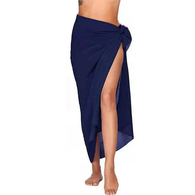 Women’s navy blue chiffon beach skirt with side slit and knot detail