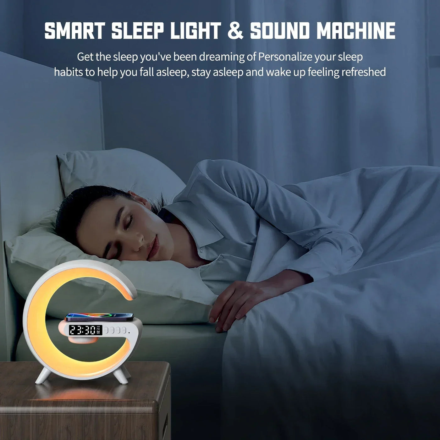 Atmosphere Light Wireless Charger Speaker Clock.