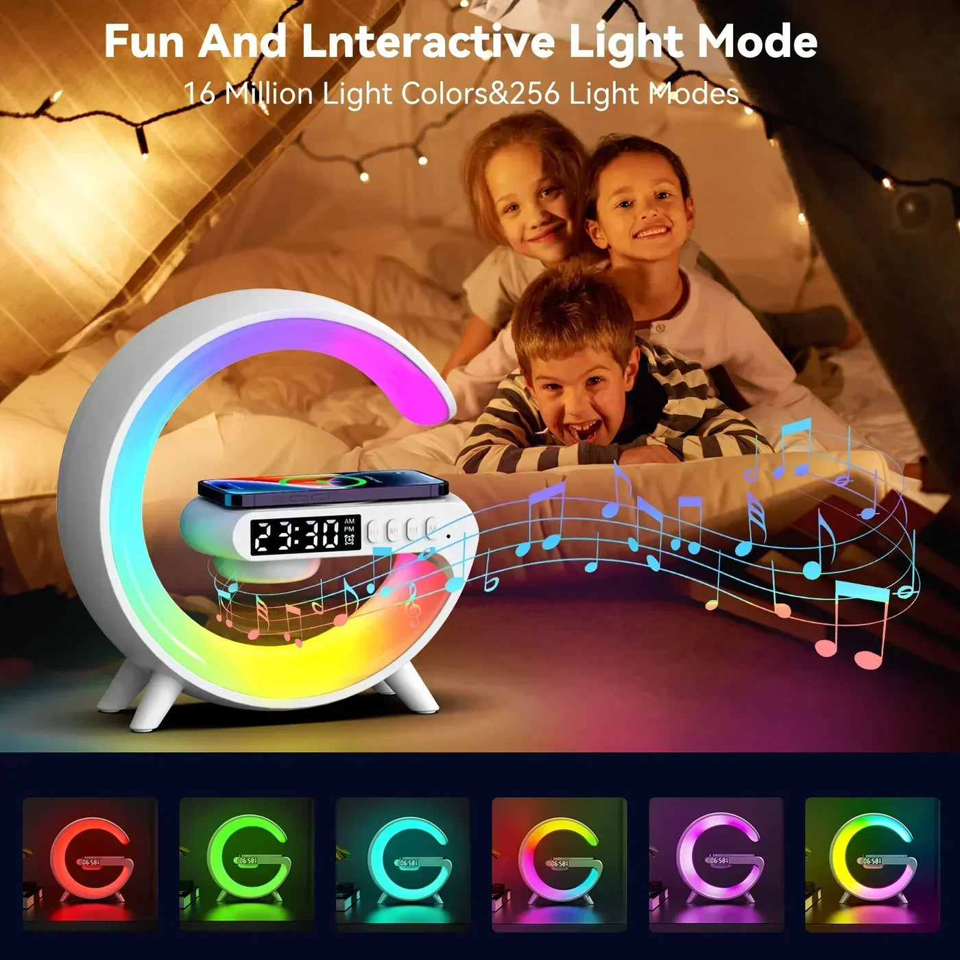 Atmosphere Light Wireless Charger Speaker Clock.