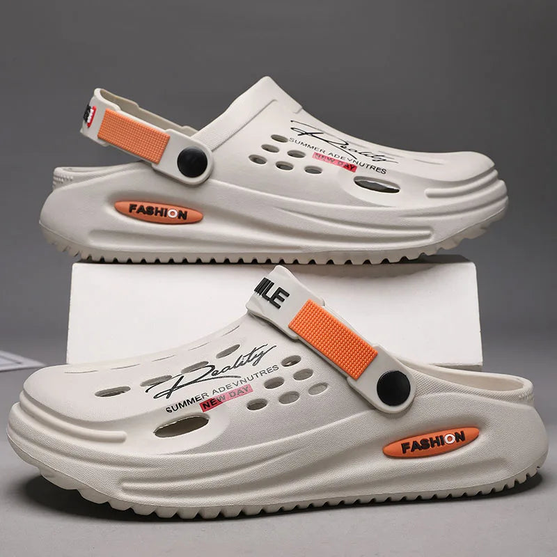 Men Clogs Soft Sole Breathable Beach Slippers.