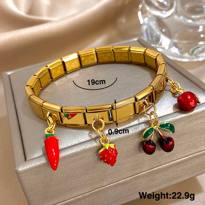 Pepper Cherry Pendant Elastic Bangles Bracelets.