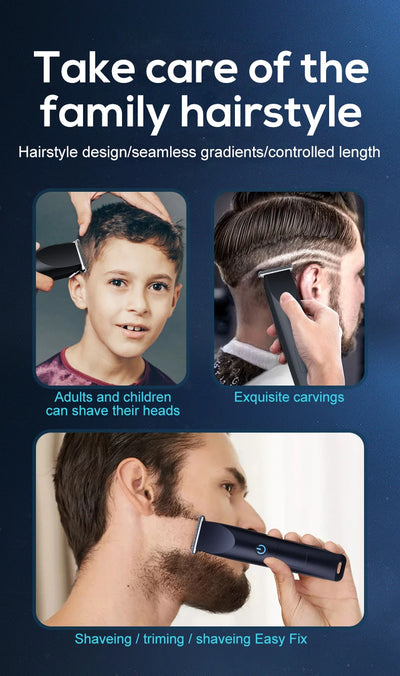 Adjustable cutter head with USB charging for electric hair clipper.