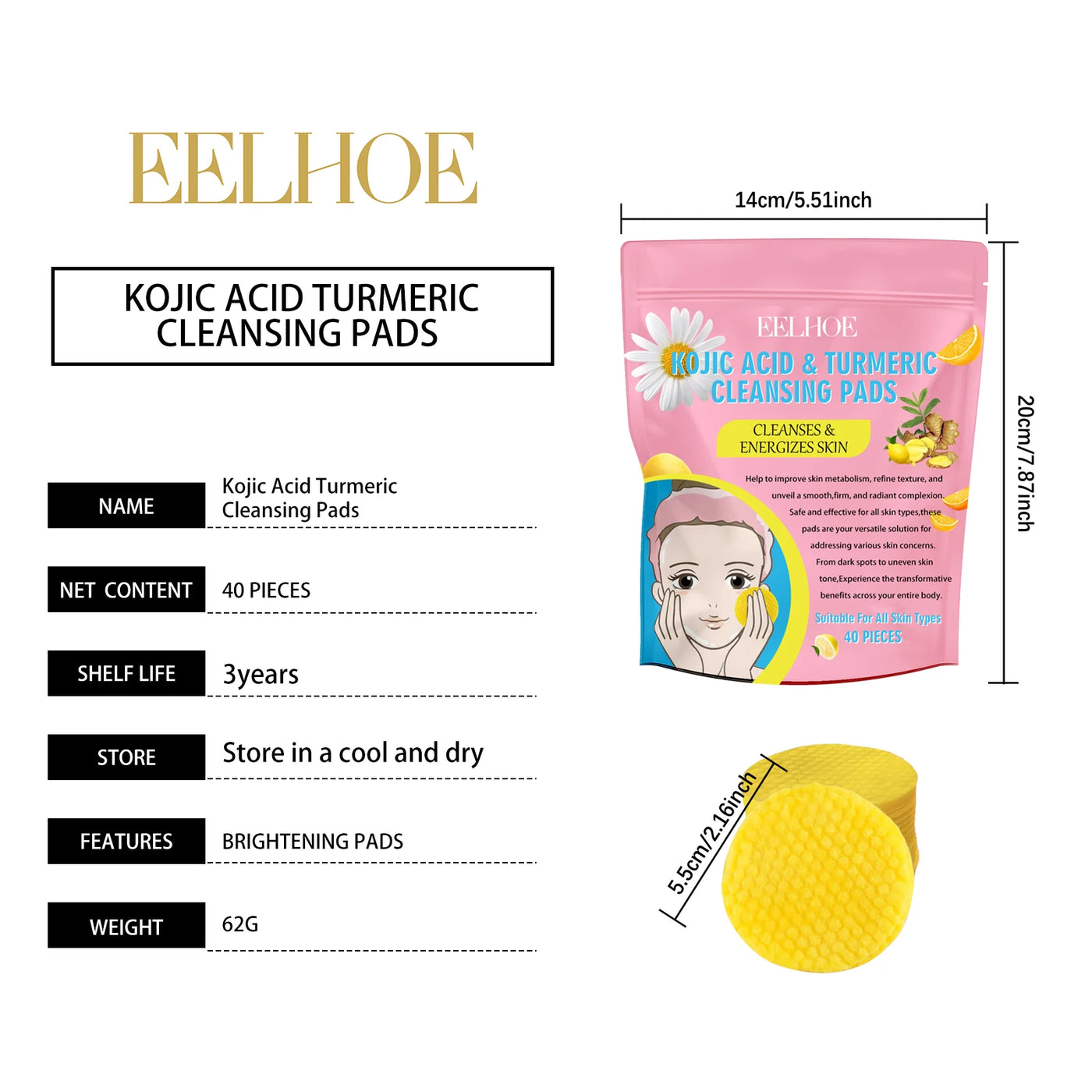 Turmeric Kojic Acid Cleansing Pads Exfoliating Pads.