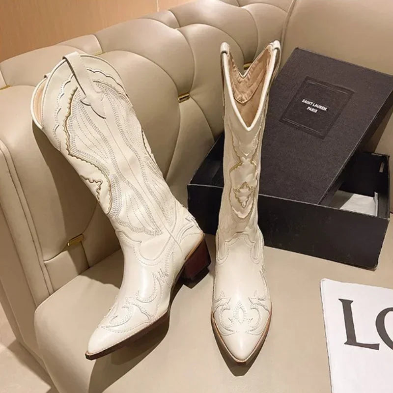 Cowboy Boot Embroidered Shoes Autumn.