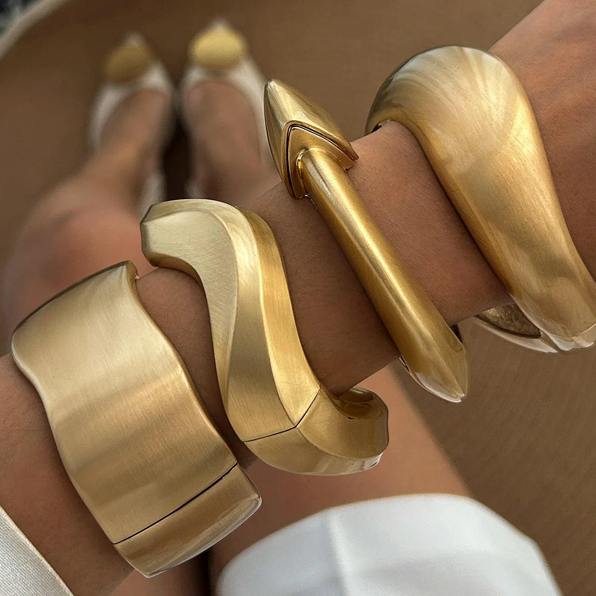 Chunky Heavy Wide Metal Water Drop Bangles.